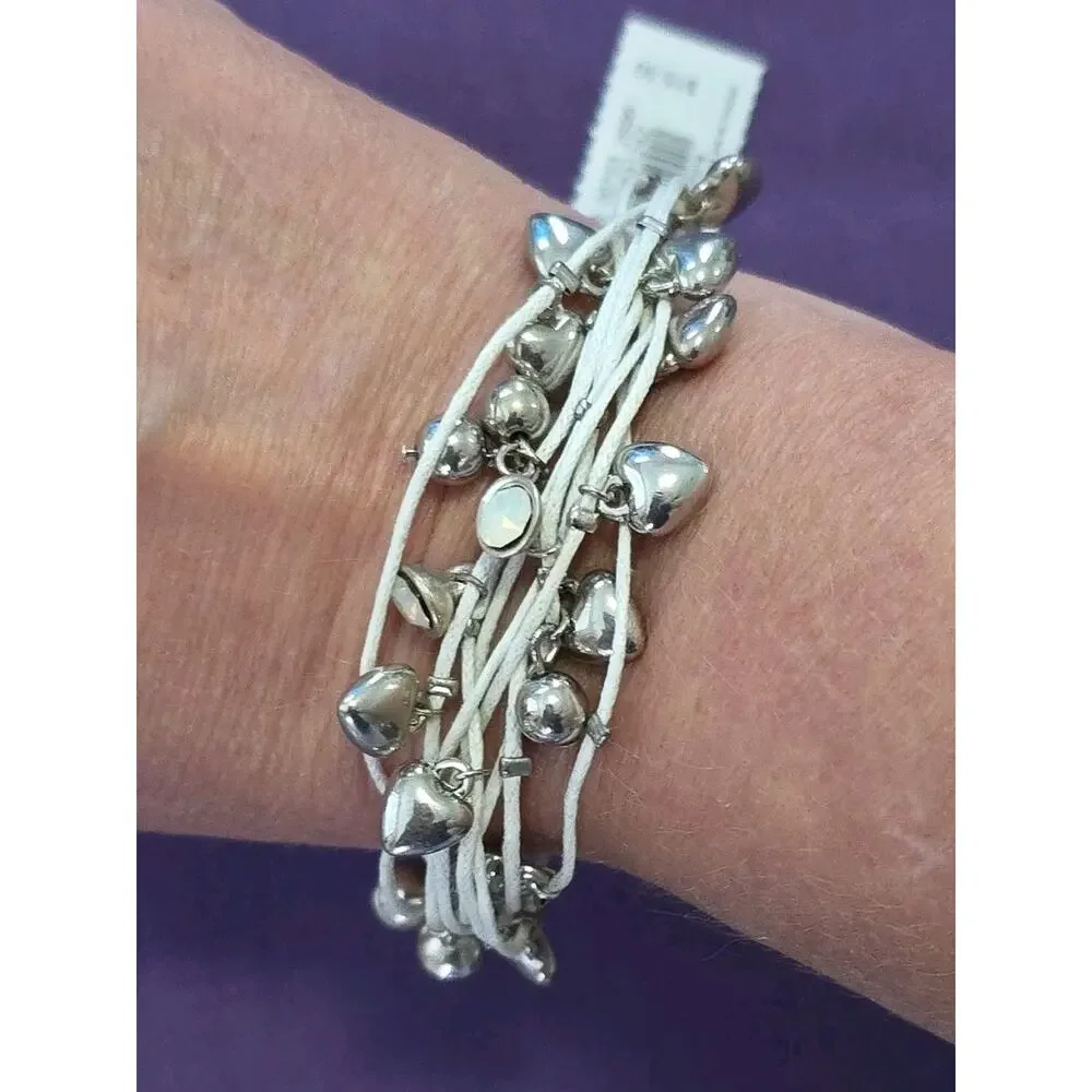 American Eagle Outfitters White Multistrand Bracelet Silver Tone Dangles New 6.5